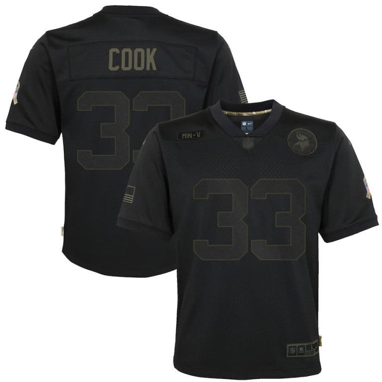 NFL Minnesota Vikings #33 Dalvin Cook Nike Youth 2020 Salute to Service Game  Black jerseys